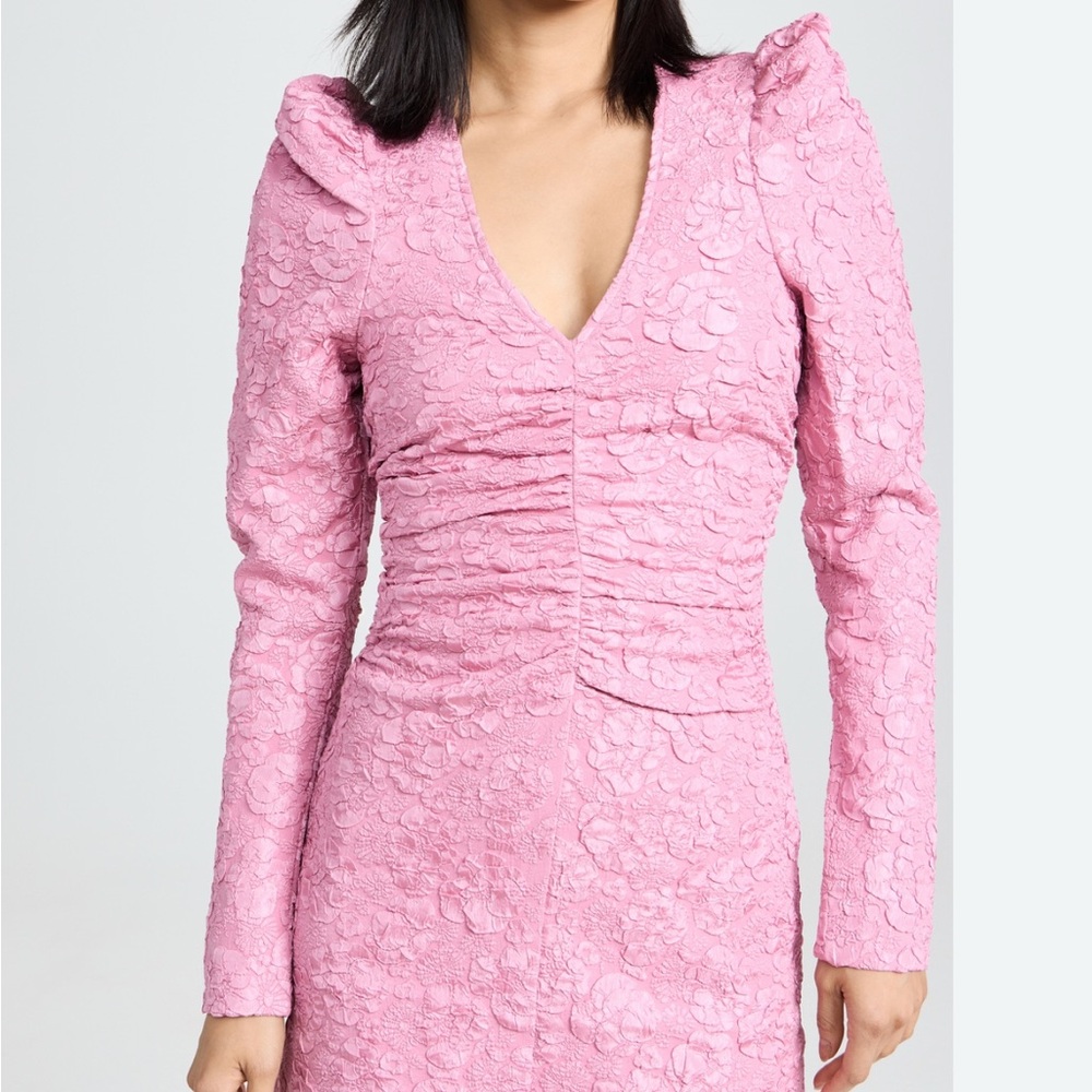 GANNI blush stretch Jacquard v neck mini